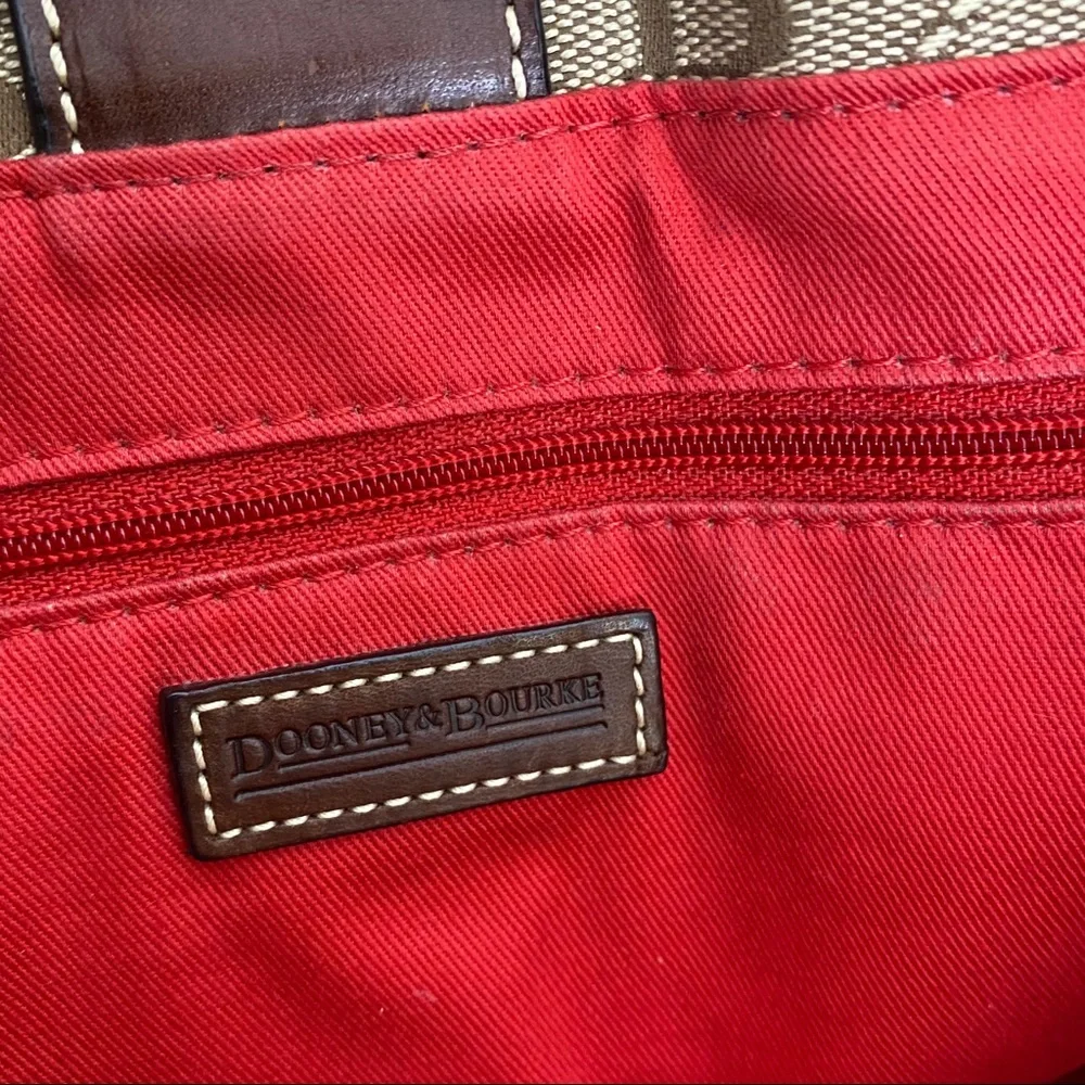 Dooney & Bourke Tan Logo Jacquard Tote with Brown Leather Trim